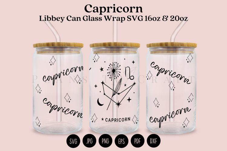 capricorn zodiac star sign libbey beer can glass full wrap svg presized template for 16oz and 20oz glass for Cricut Silhouette and sublimation