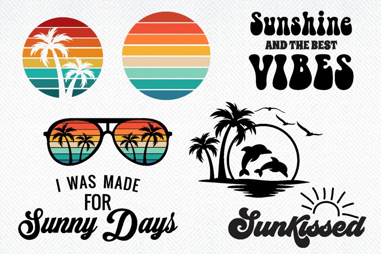 Retro Summer Bundle, Sunset Sunglasses SVG, Groovy Summer