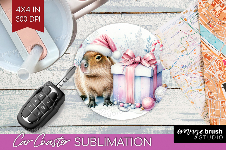 Capybara Pastel Christmas Car Coaster Coquette Xmas Coaster