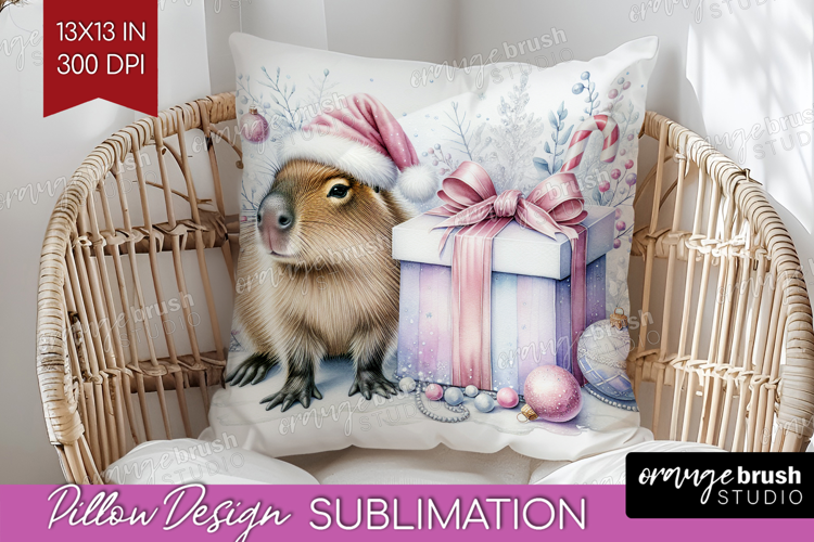 Capybara Pastel Christmas Pillow Sublimation Coquette Xmas