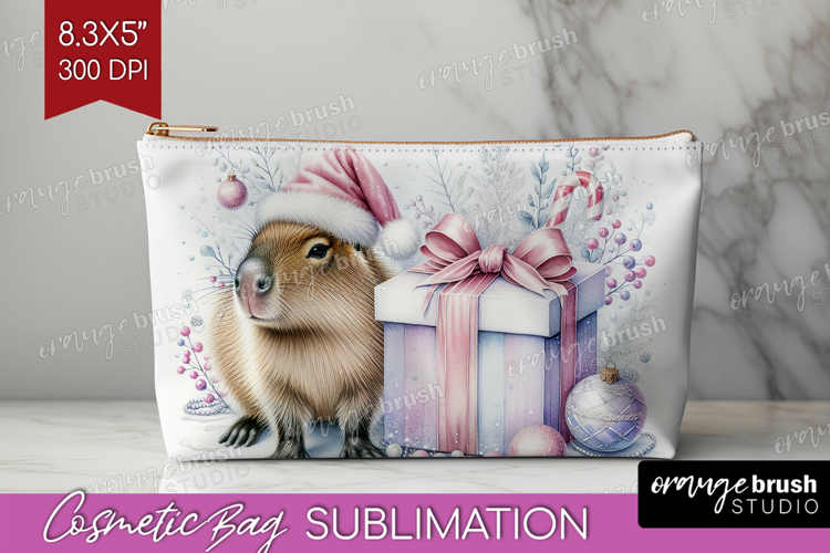 Capybara Pastel Christmas Cosmetic Bag Coquette Xmas Makeup