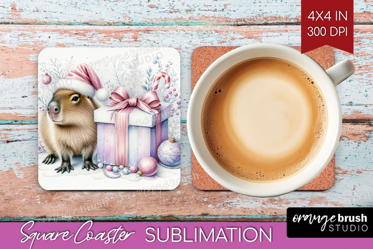Capybara Pastel Christmas Square Coaster Coquette Xmas PNG