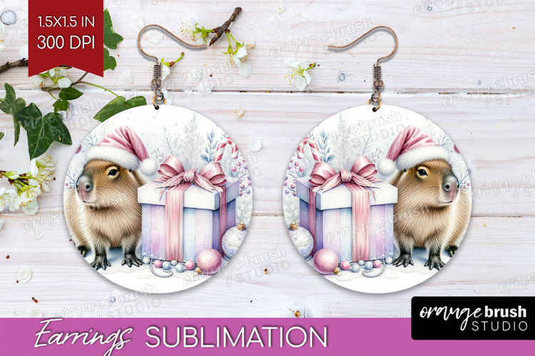 Capybara Pastel Christmas Round Earrings Coquette Xmas PNG