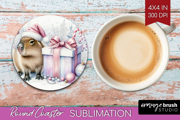 Capybara Pastel Christmas Round Coaster Coquette Xmas PNG
