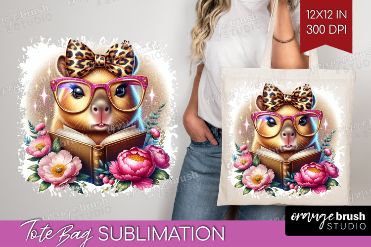 Capybara Reading Tote Bag Book Lover Tote Bag PNG