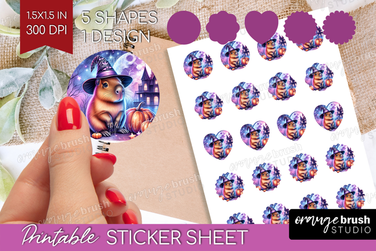 Capybara Halloween Round Sticker Cute Animal Printable