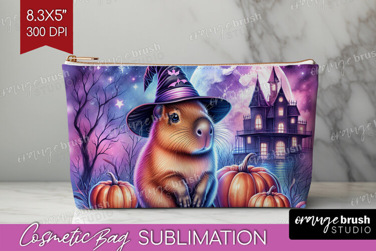 Capybara Halloween Cosmetic Bag Cute Animal Makeup Bag PNG example image 1