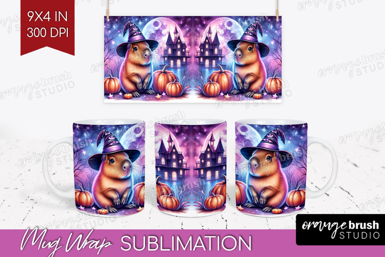 Capybara Halloween Mug Wrap Cute Animal Mug PNG Sublimation