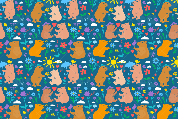Cute Capybara Seamless Pattern