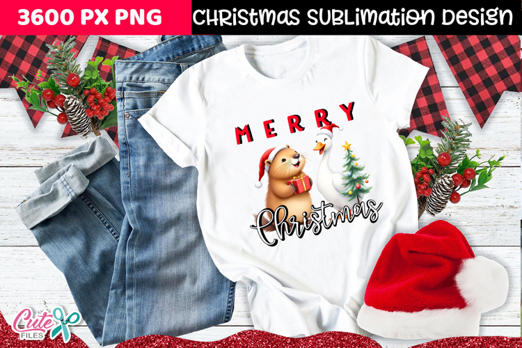 Capybara and goose Christmas Sublimation Clipart