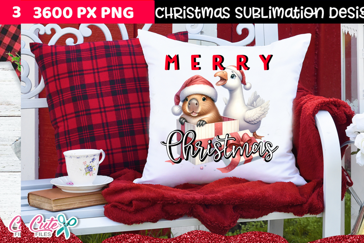 Capybara and goose Christmas Sublimation Clipart
