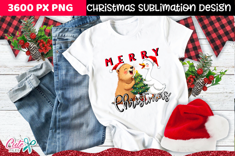 Capybara and goose Christmas Sublimation Clipart