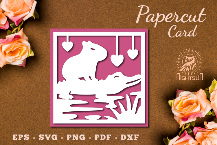 Capybara Love Crocodile Paper Cutting Card SVG