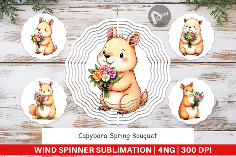 Wind Spinner Capybara Spring Bouquet