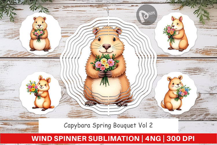 Wind Spinner Capybara Spring Bouquet example image 1
