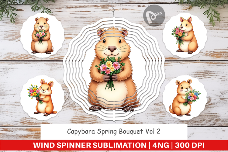 Wind Spinner Capybara Spring Bouquet