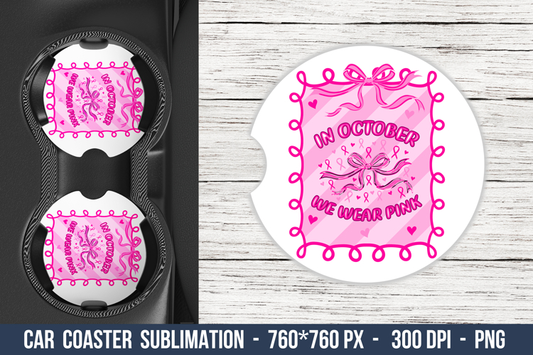 Breast Cancer Coquette Car Coaster | Car Coaster Sublimation