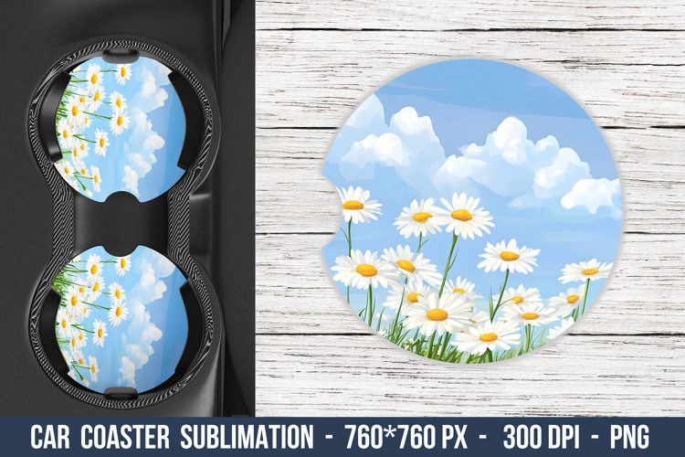 Daisy Flowers Car Coaster | Car Coaster Sublimation