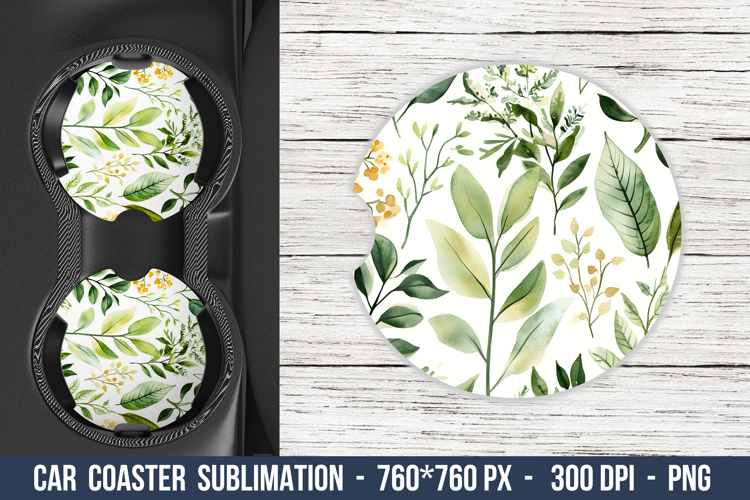 Watercolor Leaves Pattern Car Coaster | Car Coaster Png