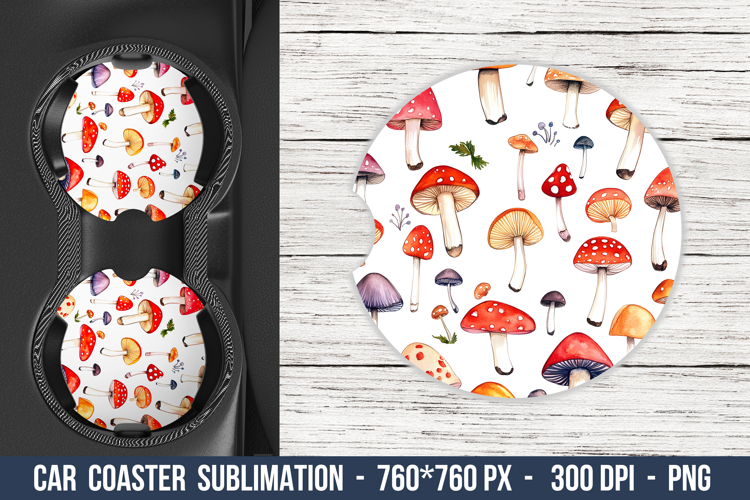 Watercolor Mushroom Pattern Car Coaster | Car Coaster Png