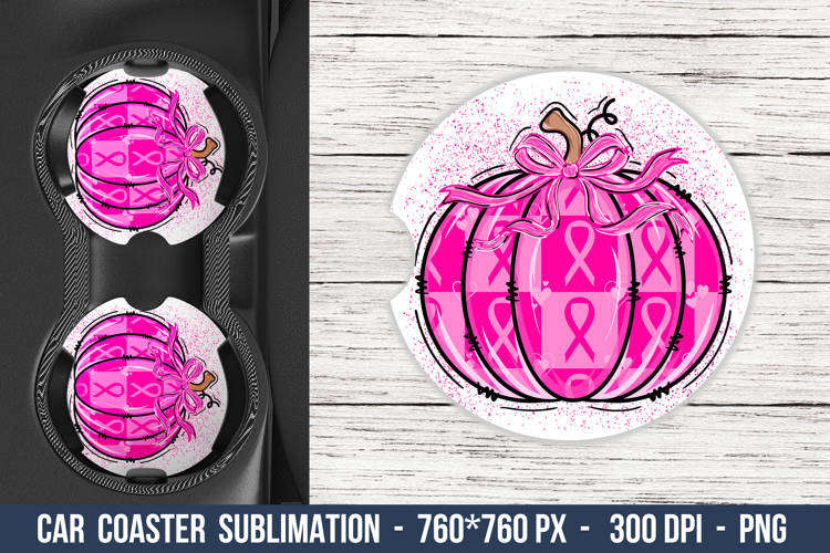 Breast Cancer Pumpkin Car coaster, Pink Pumpkin Car Coaster