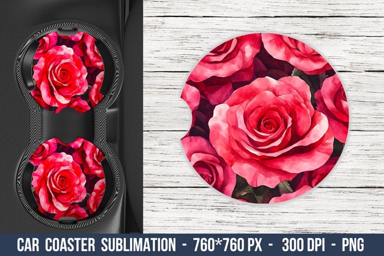 Watercolor Rose Flower Car coaster | Car Coaster Sublimation