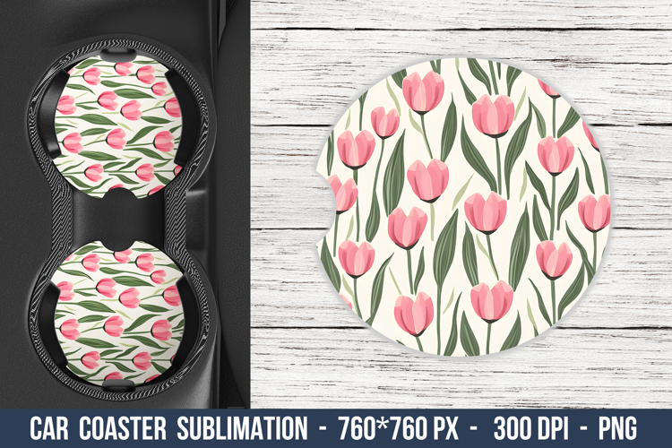 Tulip Flower Pattern Car Coaster | Car Coaster Sublimation