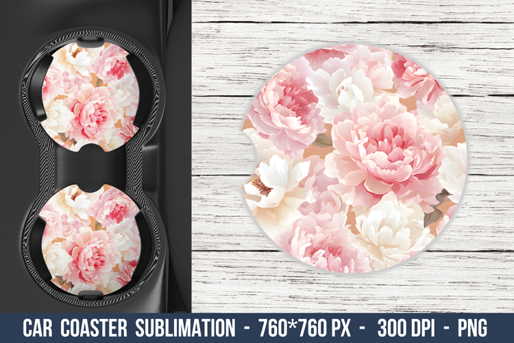 Peony Flower Pattern Car Coaster | Car Coaster Sublimation