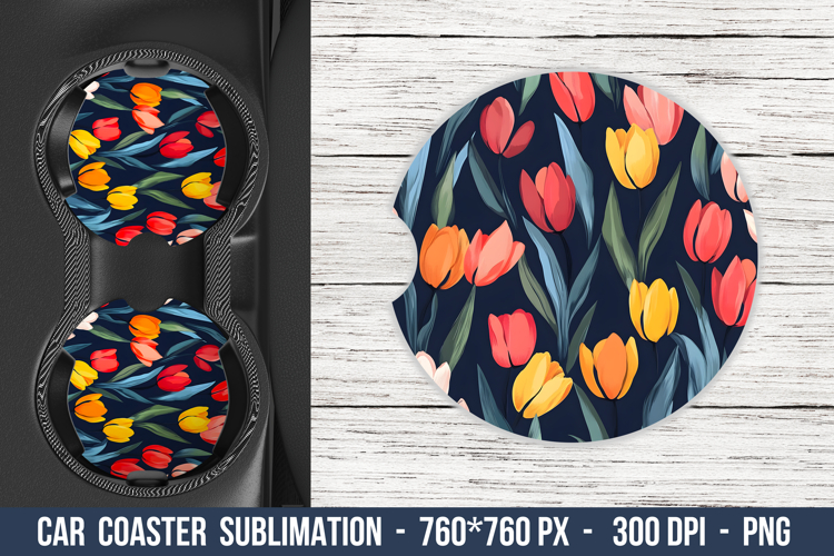 Tulip Flower Pattern Car Coaster | Car Coaster Sublimation