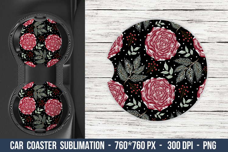 Snowy Rose Flower Car Coaster | Car Coaster Sublimation