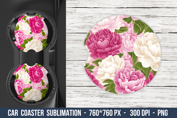 Peony Flower Pattern Car Coaster | Car Coaster Sublimation