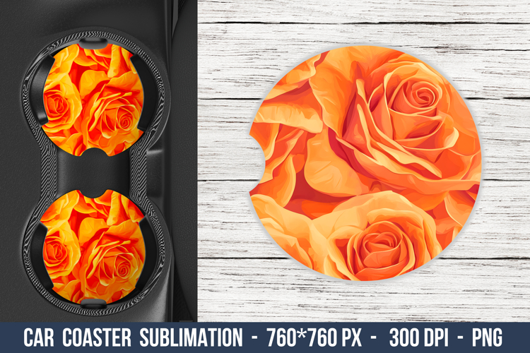 Orange Rose Flower Car Coaster | Car Coaster Sublimation