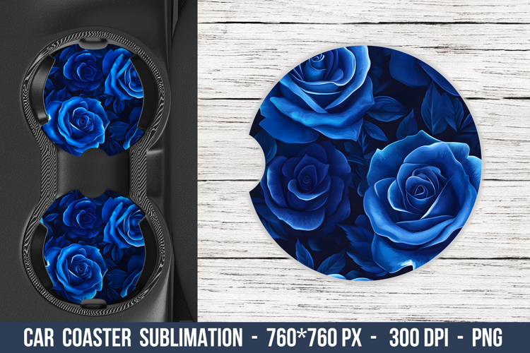 Blue Rose Flower Car Coaster | Car Coaster Sublimation