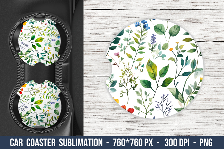 Watercolor Leaves Pattern Car Coaster | Car Coaster Png