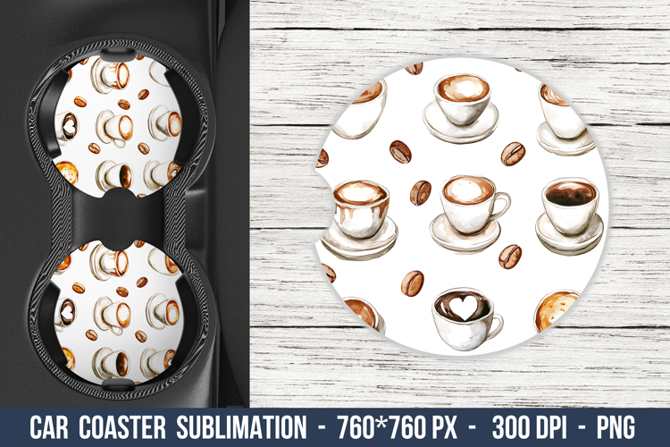 Watercolor Coffee Car coaster | Car Coaster Sublimation