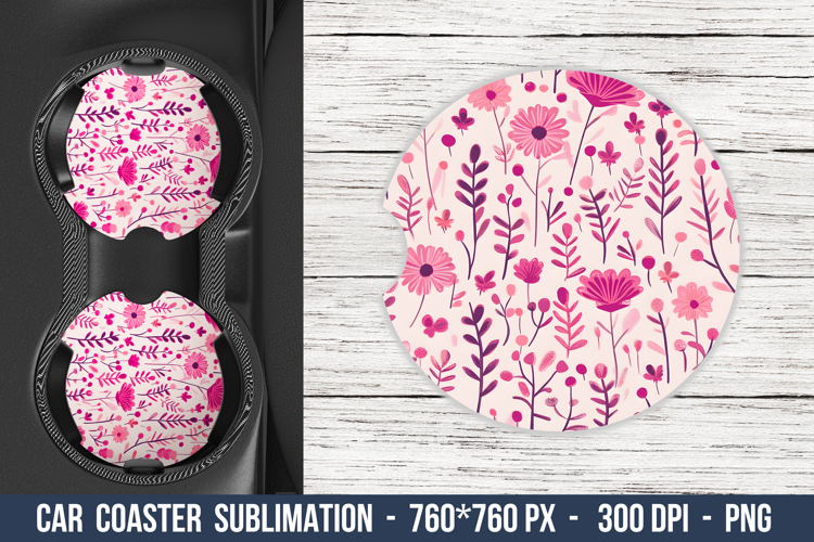Pink Floral Pattern Car Coaster | Car Coaster Sublimation