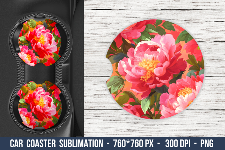 Peony Flower Car Coaster | Car Coaster Sublimation