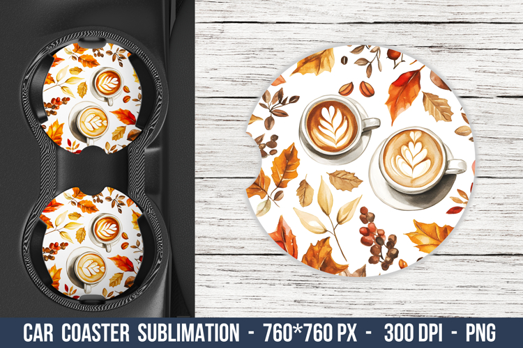 Watercolor Fall Coffee Car coaster | Car Coaster Sublimation