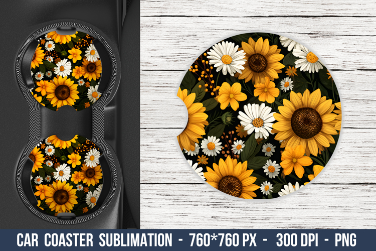 Daisy & Sunflower Car coaster | Car Coaster Sublimation
