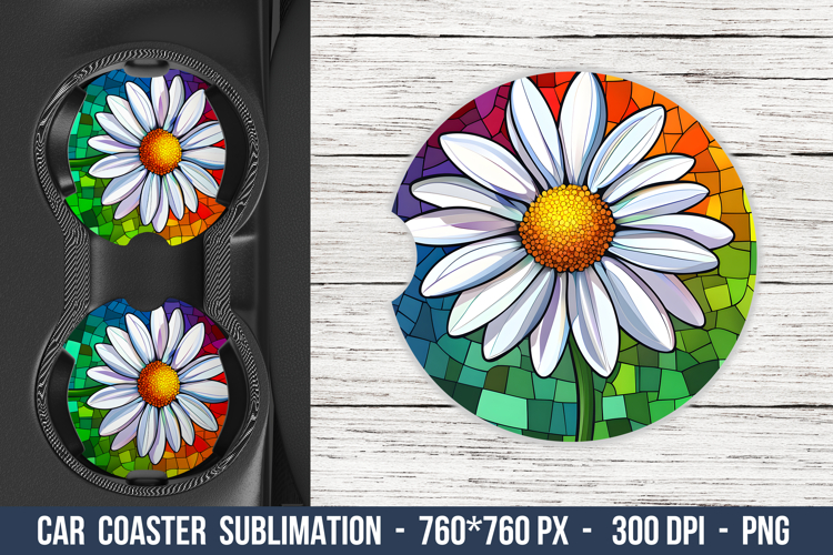 Stained Glass Daisy Flower Car Coaster | Car Coaster Png