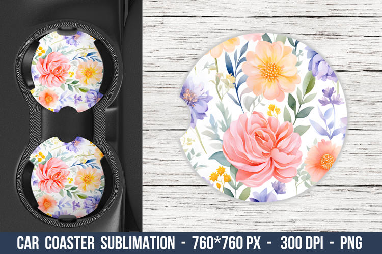 Watercolor Flower Pattern Car Coaster | Car Coaster Png