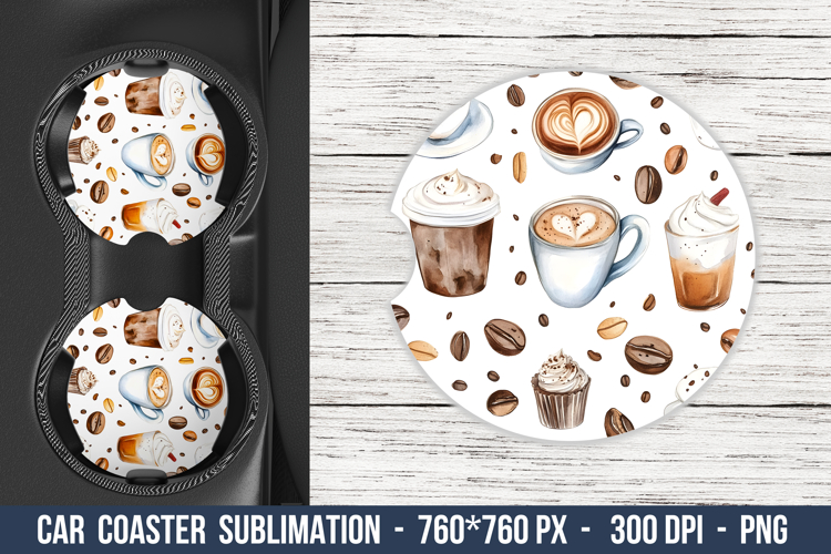 Watercolor Coffee Car coaster | Car Coaster Sublimation