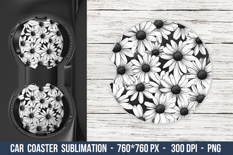 Vintage Daisy Flower Car Coaster | Car Coaster Sublimation