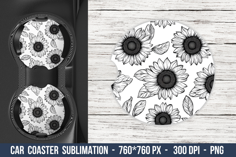 Sunflower Lineart Pattern Car Coaster | Car Coaster Png