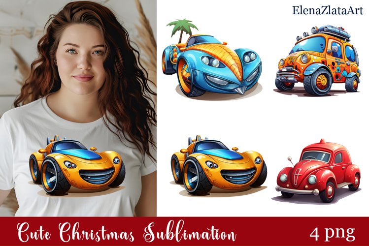 Watercolor funny car sublimation png