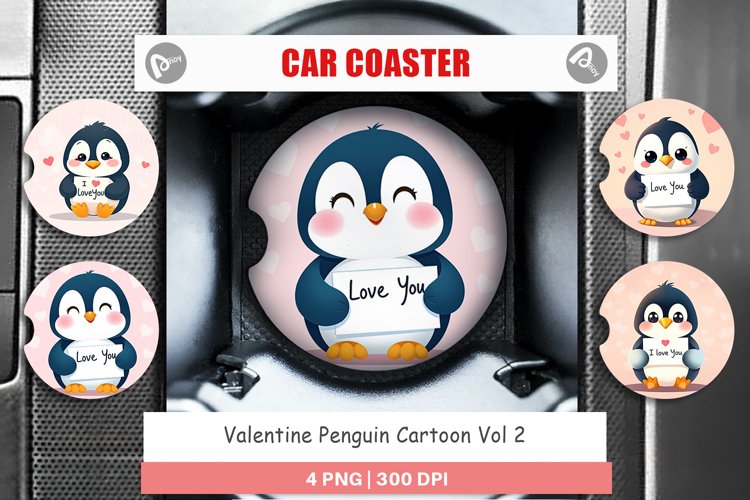 Car Coaster Valentine Penguin Cartoon