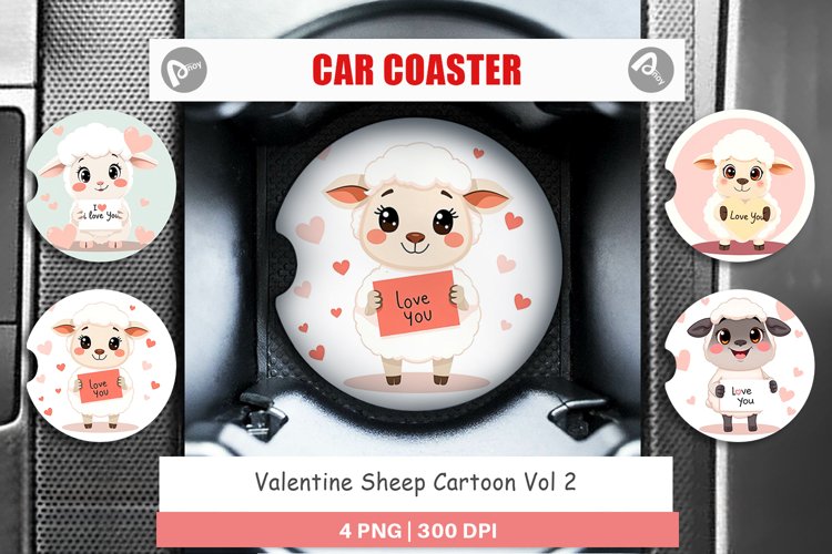 Car Coaster Valentine Sheep Cartoon