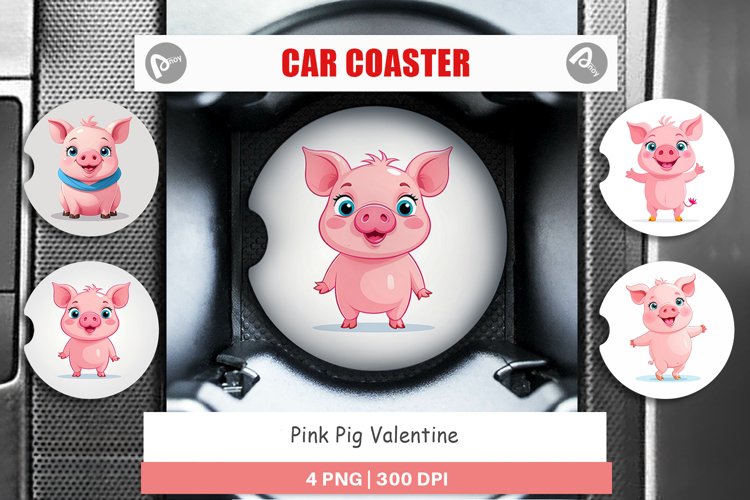Car Coaster Pink Pig Valentine