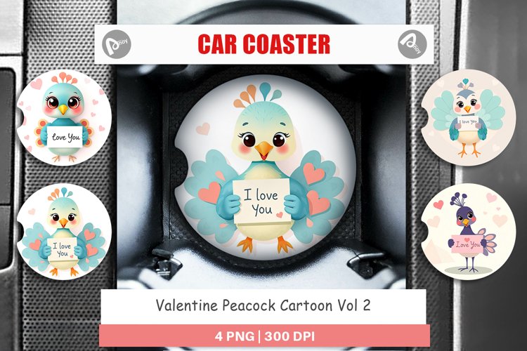 Car Coaster Valentine Peacock Cartoon