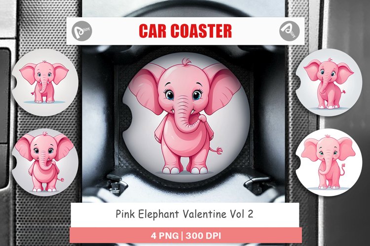 Car Coaster Pink Elephant Valentine